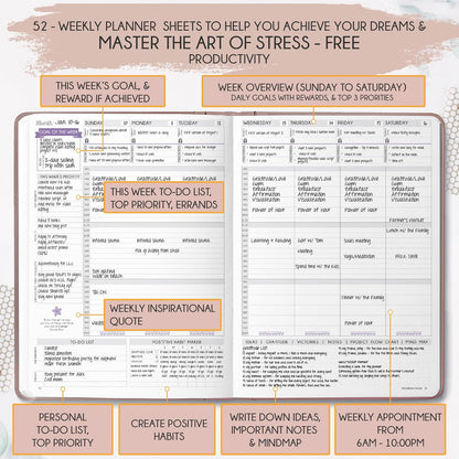 Life Planner - Undated Weekly & Monthly Planner, 12-Month Journey to Increase Productivity | Gratitude Journal, Life Organizer & Goal Journal | Include Foldable Vision Board, Habit Tracker & Stickers