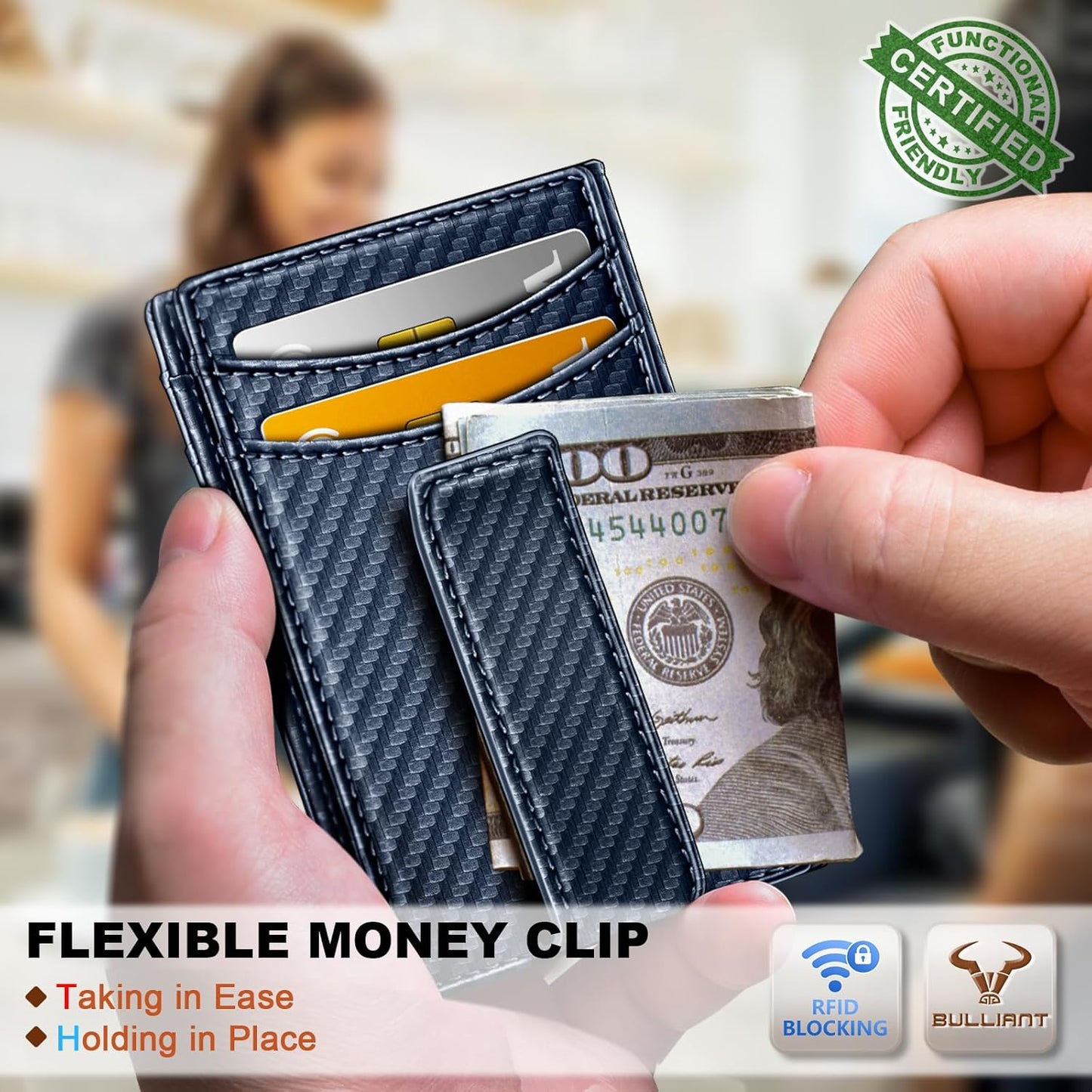 BULLIANT Men Airtag Wallet,Slim Wallet Money Clip Card Holder Magnetic Closure 12 Cards in Front Pocket RFID Blocking