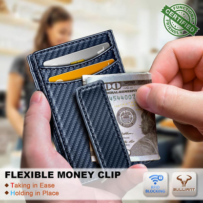 BULLIANT Men Airtag Wallet,Slim Wallet Money Clip Card Holder Magnetic Closure 12 Cards in Front Pocket RFID Blocking
