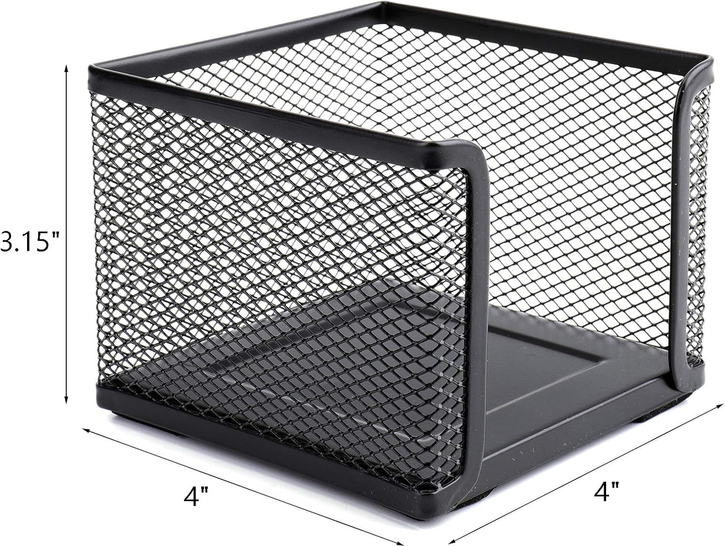 4 Pack Mesh Memo Holder, 4 x 4 Inch Black Metal Mesh Sticky Note Dispenser Cube Memo Pad Holder for Pen, Pencil, Paperclip, Thumbtack, Desk Organizer for Office Home School