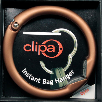 Clipa Bag Hanger - The Ring that Opens Into a Hook, Closes Automatically | Hangs Almost Anywhere in Just 1/2" of Space | Holds 33 lbs | 9 Styles | 3 yr Warranty