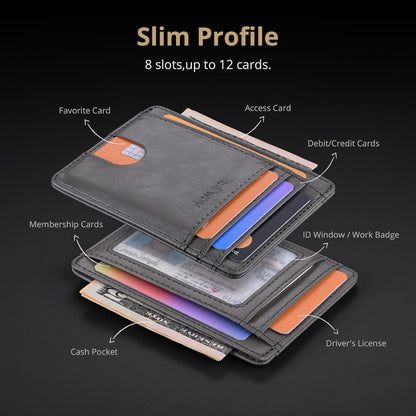 Buffway Slim Minimalist Front Pocket RFID Blocking Leather Wallets for Men and Women - Carbon Fiber Black - Colors B