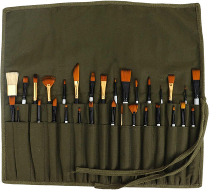 Liquidraw 30 Pocket Canvas Paint Brush Holder - Natural | 21" x 18" | Roll Up Brush Storage Pouch | Ideal Case for Paintbrush & Art Tool Storage | Easy to Carry | Also Great for Storing Makeup Brushes