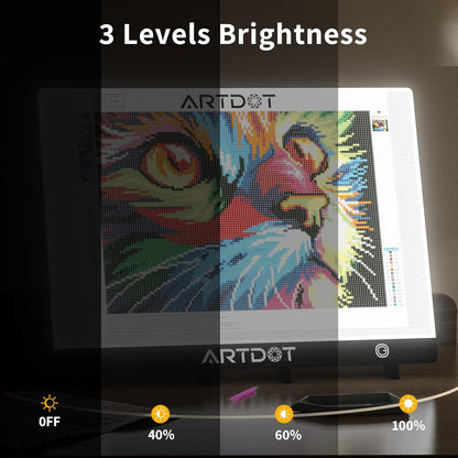 ARTDOT A3 LED Light Pad for Diamond Art Kits for Adults, USB Powered Light Board Kit, Adjustable Brightness with Diamond Painting Tools Detachable Stand and Clips