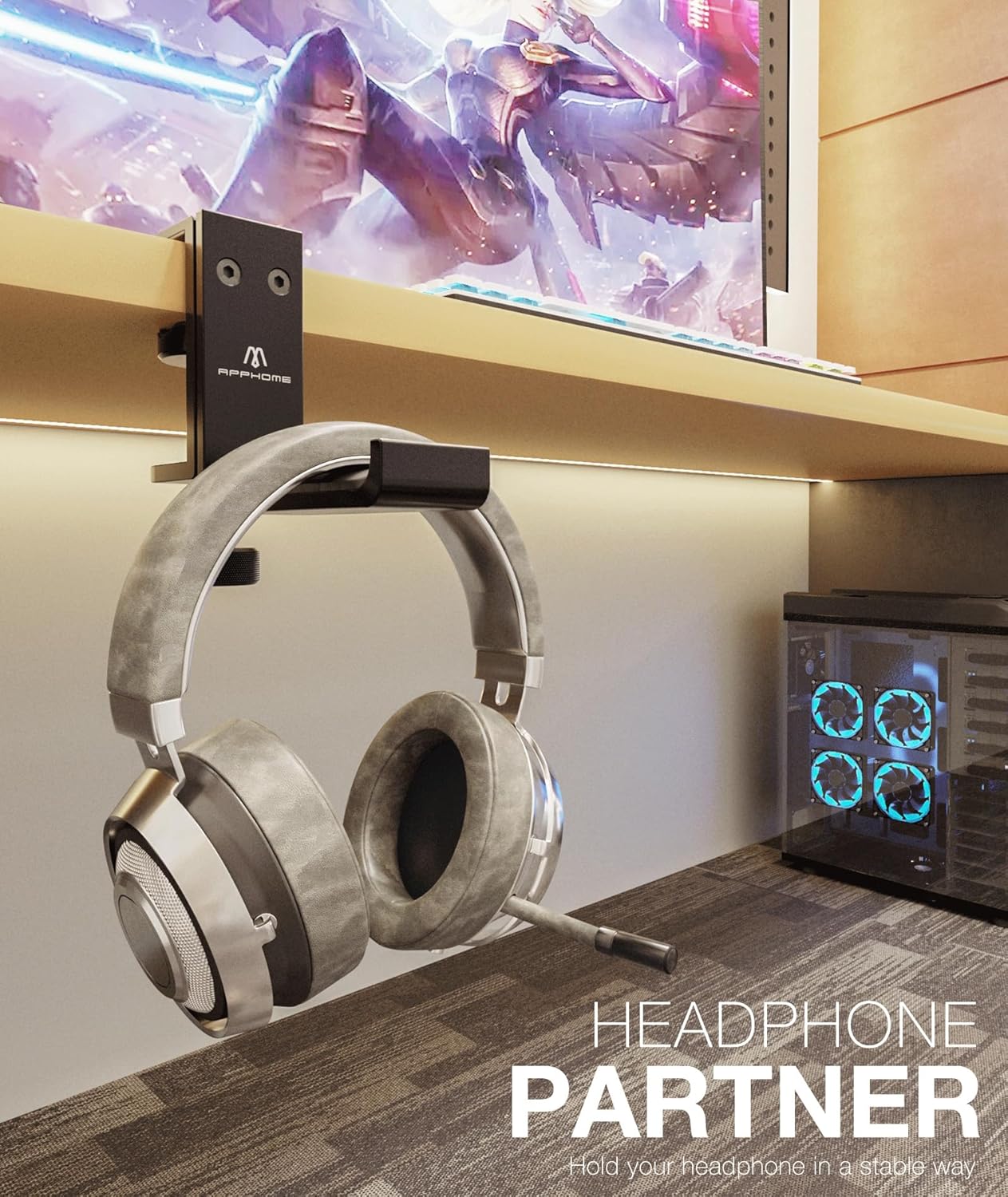 Foldable Headphone Stand and Hook – Aluminum Headset Holder Clamp Mount Under Desk, Universal Fit for Gaming Headphones, Space-Saving Hanger Organizer