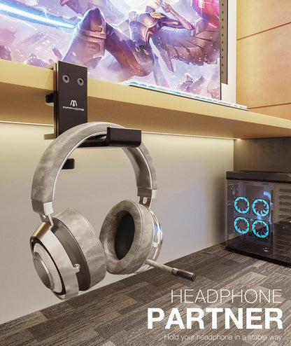 Foldable Headphone Stand and Hook – Aluminum Headset Holder Clamp Mount Under Desk, Universal Fit for Gaming Headphones, Space-Saving Hanger Organizer