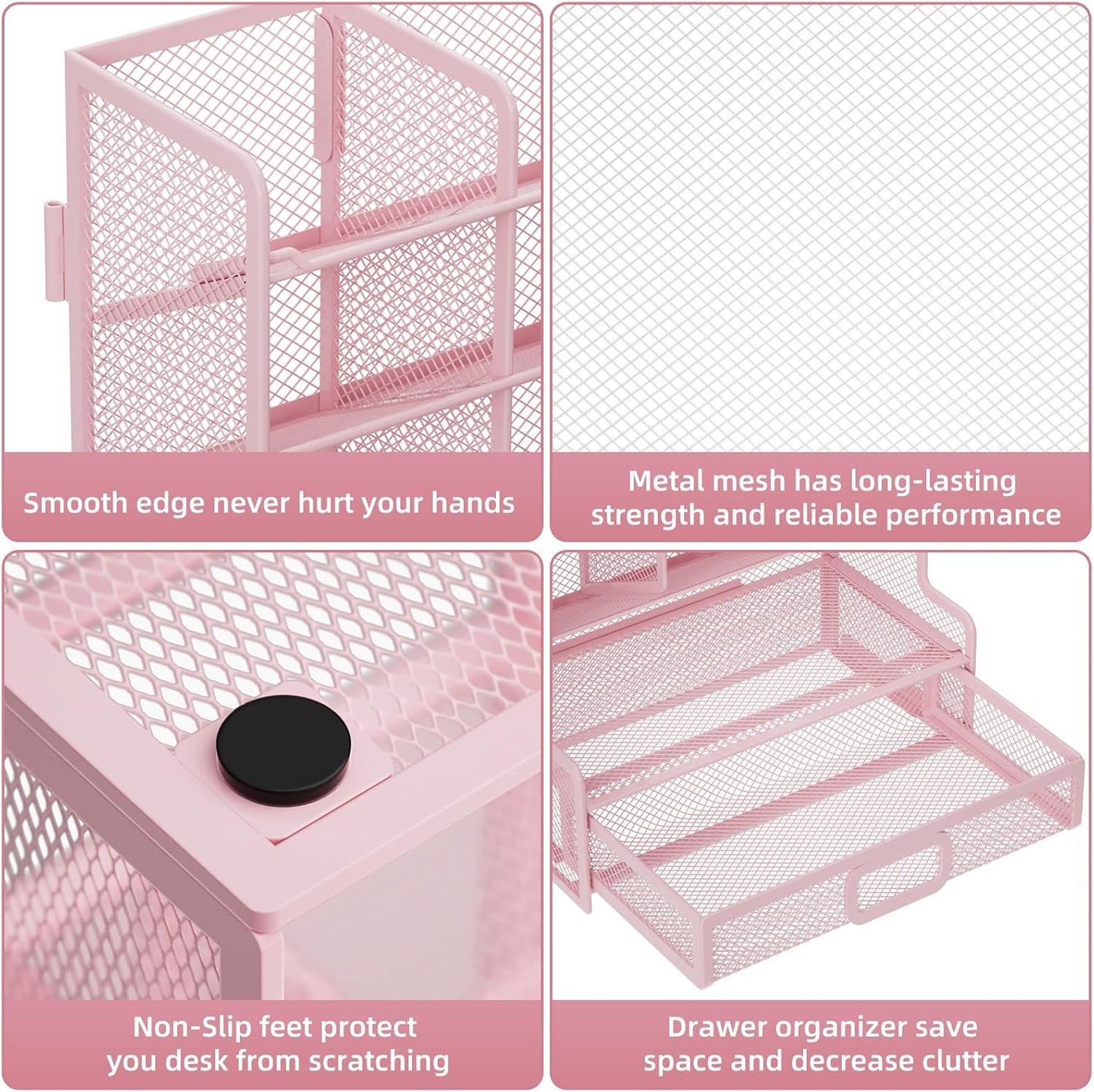 Marbrasse Larger Mesh Desk Organizer with Drawer, Multi-Functional Pen Pencil Holder, Easy Assembly, Desk Organizers and Accessories for Office Art Supplies (Black)