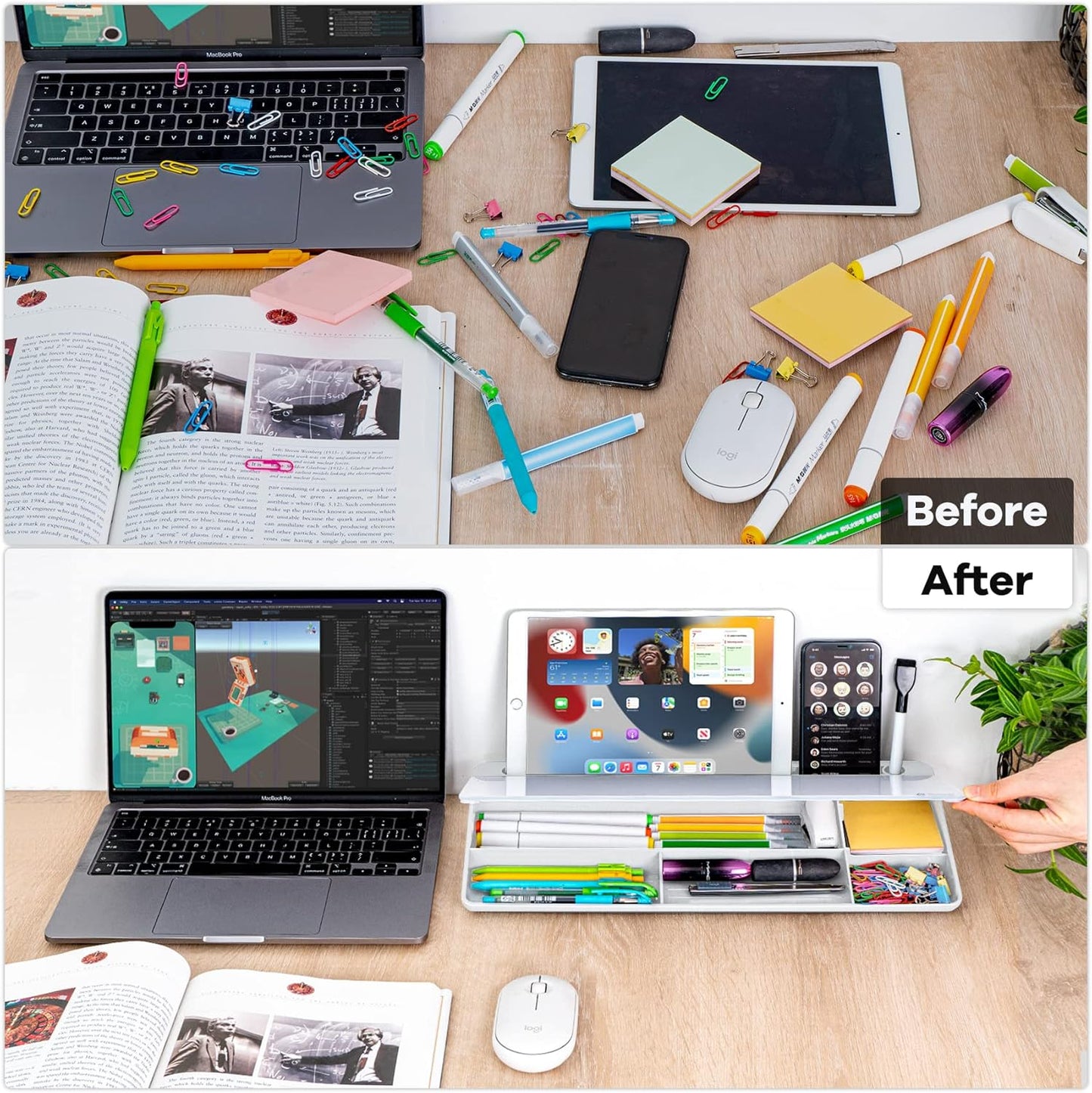 Varhomax Glass Weekly Planner Desk White Board, Desktop Calendar Whiteboard with Storage, to Do List Memo Caddy for Home Office and School Supplies, Black