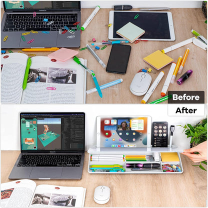Varhomax Glass Weekly Planner Desk White Board, Desktop Calendar Whiteboard with Storage, to Do List Memo Caddy for Home Office and School Supplies, Black