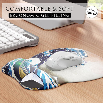 MROCO Ergonomic Mouse Pad with Gel Wrist Rest, Smooth Wrist Support Surface, Non-Slip PU Base for Pain Relief, Comfortable Mousepad for Computer, Laptop, Office & Home, 9.4 x 8.1 in, Black