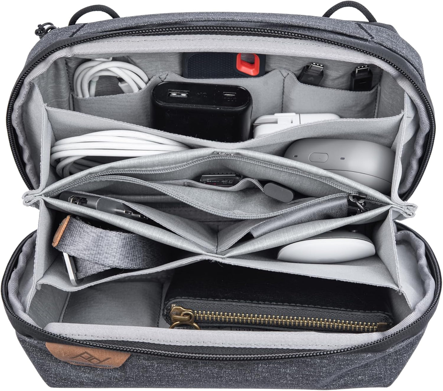 Peak Design Small Tech Pouch, Black, Electronics Organizer for Travel or Everyday Carry, Origami-Style Storage, Cable Pass-Through, Weatherproof Recycled Nylon, Gear Carry Bag for Men and Women