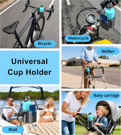 Universal Clamp-on 2-in-1 Cup Holder & Phone Holder for Stroller, Walker, Wheelchair, Fits 12oz-40oz Drinks, Multifunctional Storage Organizer, Pack of 2