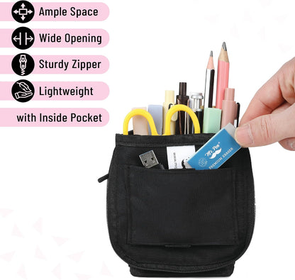 Mr. Pen- Standing Pencil Case Pouch, Sit & Lay Mesh-View Design, Black & Gray, Interior Pocket & 2 Elastic Binder Loops, Cute Pencil Case for Girls and Boys