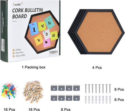 Cork Board Tiles - 4 Packs Adhesive Corkboards for Wall, Small Cork Board Squares Decorative for Office, School & Home
