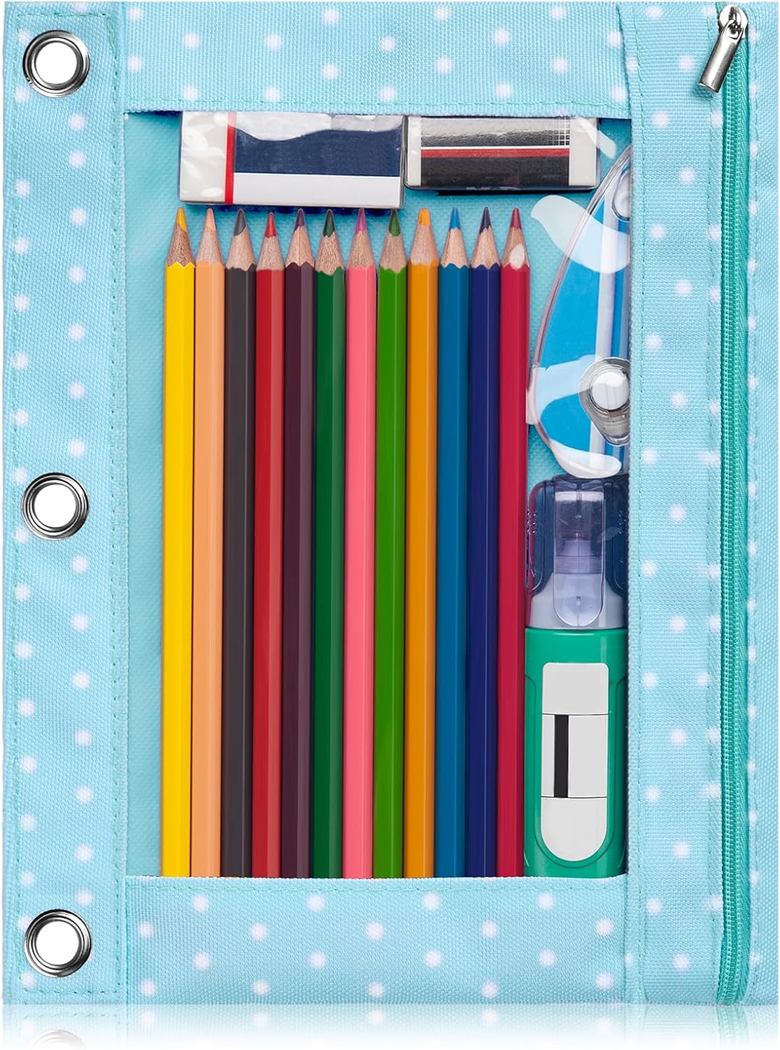 Forvencer Pencil Pouch for 3 Ring Binder, Large Pencil Case Pouch with 3 Reinforced Grommets, Pen Bag, Clear Window Pencil Case, Binder Accessories, Black