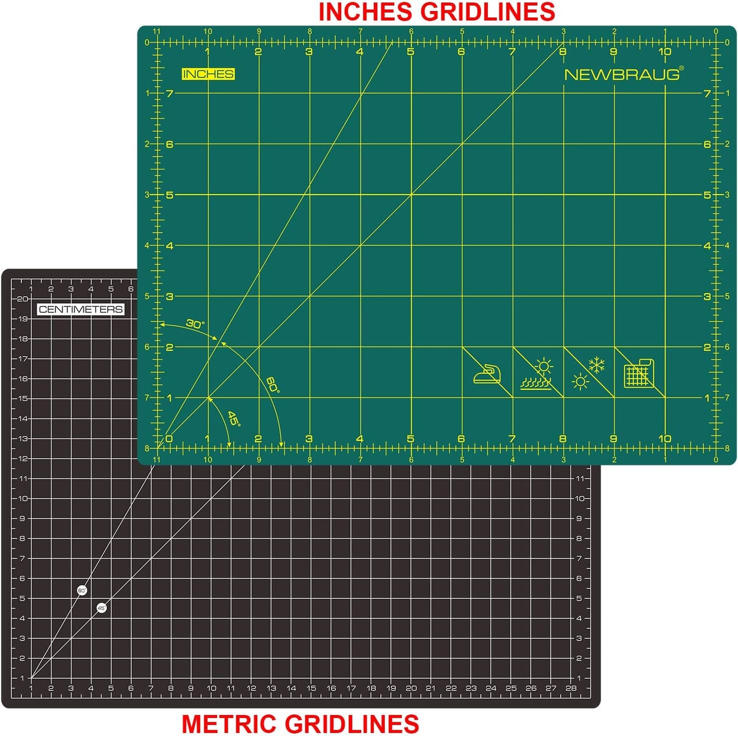 NEWBRAUG 18'' × 24'' Perfect Self Healing Cutting Mat, Non-Slip Gridded Rotary Cutting Board, Necessary for Quilting, Sewing, Craft, Fabric & Scrapbooking(Green/Black)…