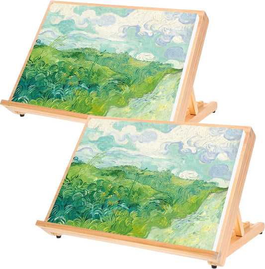 2PCS Tabletop Easel for Painting 17.7"x11.8" Adjustable Angle Portable Easel Tabletop Wooden Easel Stand for Canvas Book Artwords Display