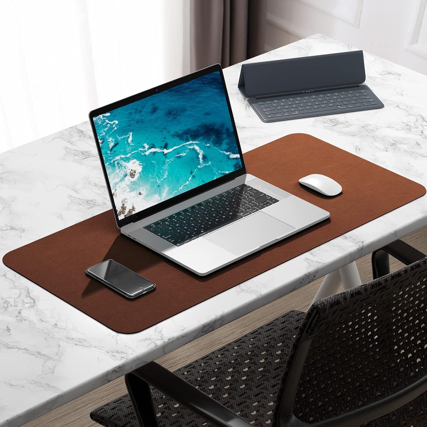 Hsurbtra Desk Pad, 23.6" x 13.8" PU Leather Desk Mat, M Extended Mouse Pad, Waterproof Desktop Blotter Protector, Non-Slip Ultra Thin Small Laptop Keyboard Writing Mat for Office Home, Pink