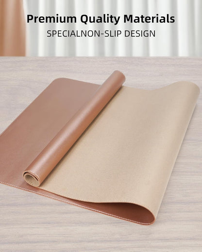 AFIING Desk Pad Protector 23.6" x 13.7" - Non-Slip Waterproof PU Leather Desk Mat for Mouse, Keyboard, Laptop, Office and Home Workspace (Beige)
