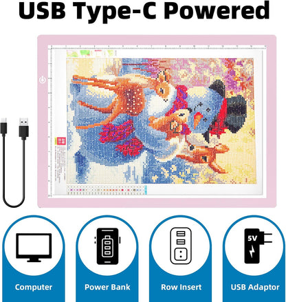 KIVOTAC A3 LED Light Pad，Tracing Light up Box Ultra-Thin USB Powered Brightness Dimmable Bright Copy Board for Drawing, Weeding Vinyl, Diamond Art, Sketching and Animation