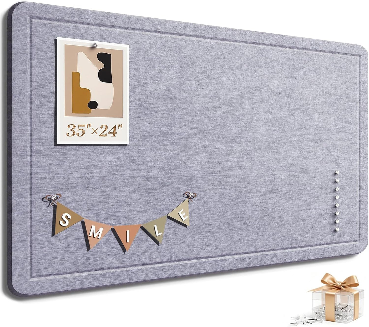 Large Bulletin Board, 35 X 17 Inches Felt Cork Board with 40 Pushpins, Foldable Felt Notice Pin Board Photo Display Board with Self-Adhesive Tape for Office Home School (Oatmeal, 35x17 inch)