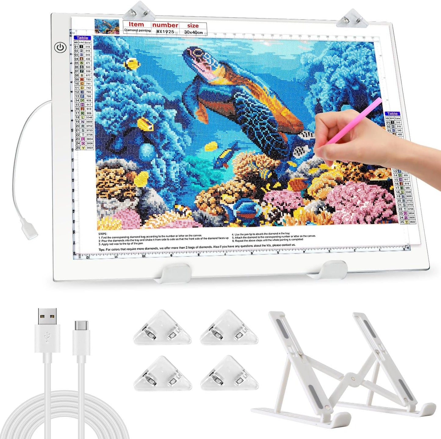 Zocelight A3 Light Pad for Diamond Painting Kit,4800Lux Super Bright 5mm Ultra Thin Diamond Art Light Board with Stand and Clip,3 Levels Dimming Light Box for Artists,Drawing,Sketching,Animation