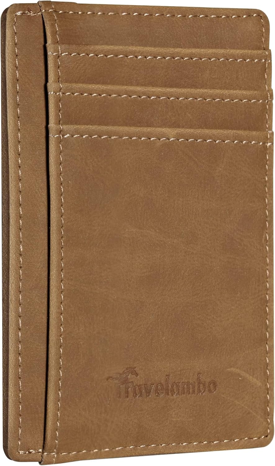 Travelambo Slim Wallet Front Pocket Minimalist Leather RFID Blocking Medium Size