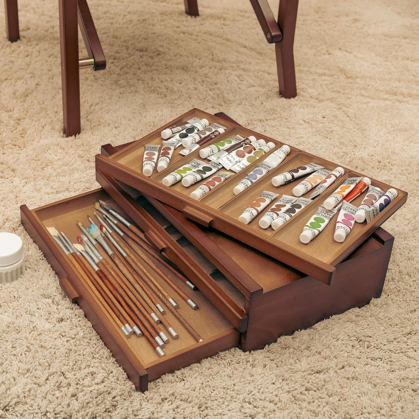 MEEDEN PRO Wood Artist Supply Storage Box - 3 Drawers Art Supply Storage Box - Solid Beech Wood Art Organizer Box - Portable Storage Box for Pastels Pencils Brushes Paints Markers