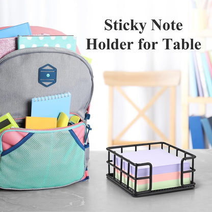 OWLMATE Metal Sticky Note Holder 3.54 x 3.54x1.77 Square Black Dispenser for Desk Office Dorm