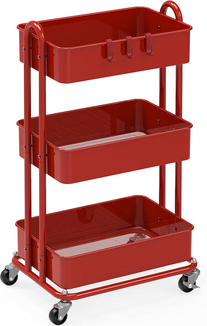 Simple Houseware 3-Tier Heavy Duty Metal Utility Rolling Cart, White