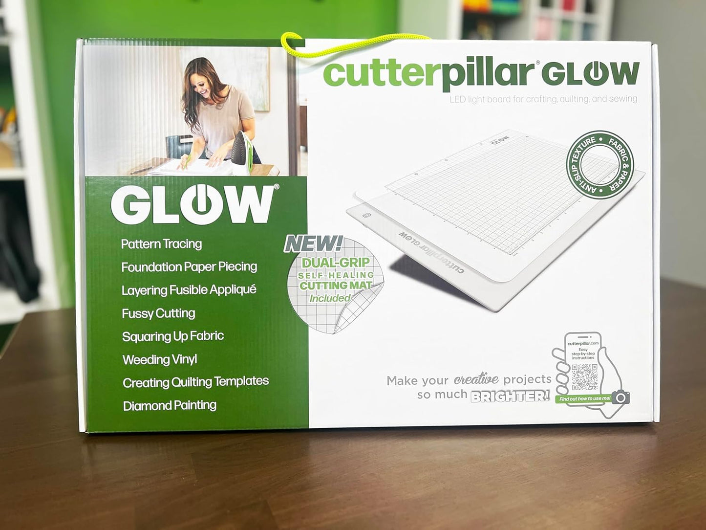 Cutterpillar Glow Elite Mini Light Board — LED Craft & Quilting Light Pad — Compact & Portable 10" x 13" Size — 4 Brightness Levels, Magnetic Base & Self-Healing Cutting Mat