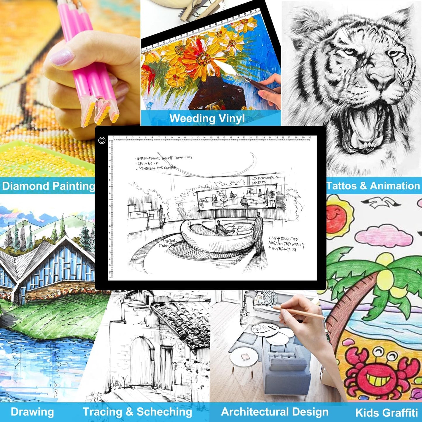 A4 LED Tracing Light Pad with Stand & 2 Clips, Ultra-Thin Portable Light Box for Tracing, Adjustable Dimmable Brightness Eye Care Type-C for Diamond Art, Sketching, Drawing, Artists Hobbyists
