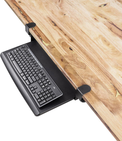 EHO Large Ergonomic C-Clamp Keyboard Tray Mount Under Desk with Wrist Rest, Slide-Out Platform 27.5" (31.8" Including Clamps) x 12.5", Pull Out Keyboard & Mouse Tray for Home or Office, Black