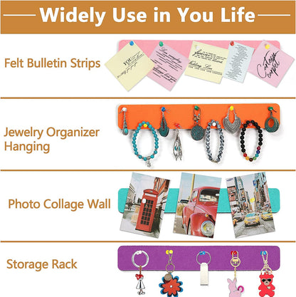 Felt Pin Board Bar Strips Bulletin Board for Bedrooms Offices Home Wall Decoration, Notice Board Self Adhesive Cork Board with 35 Push Pins for Paste Notes, Photos, Schedules