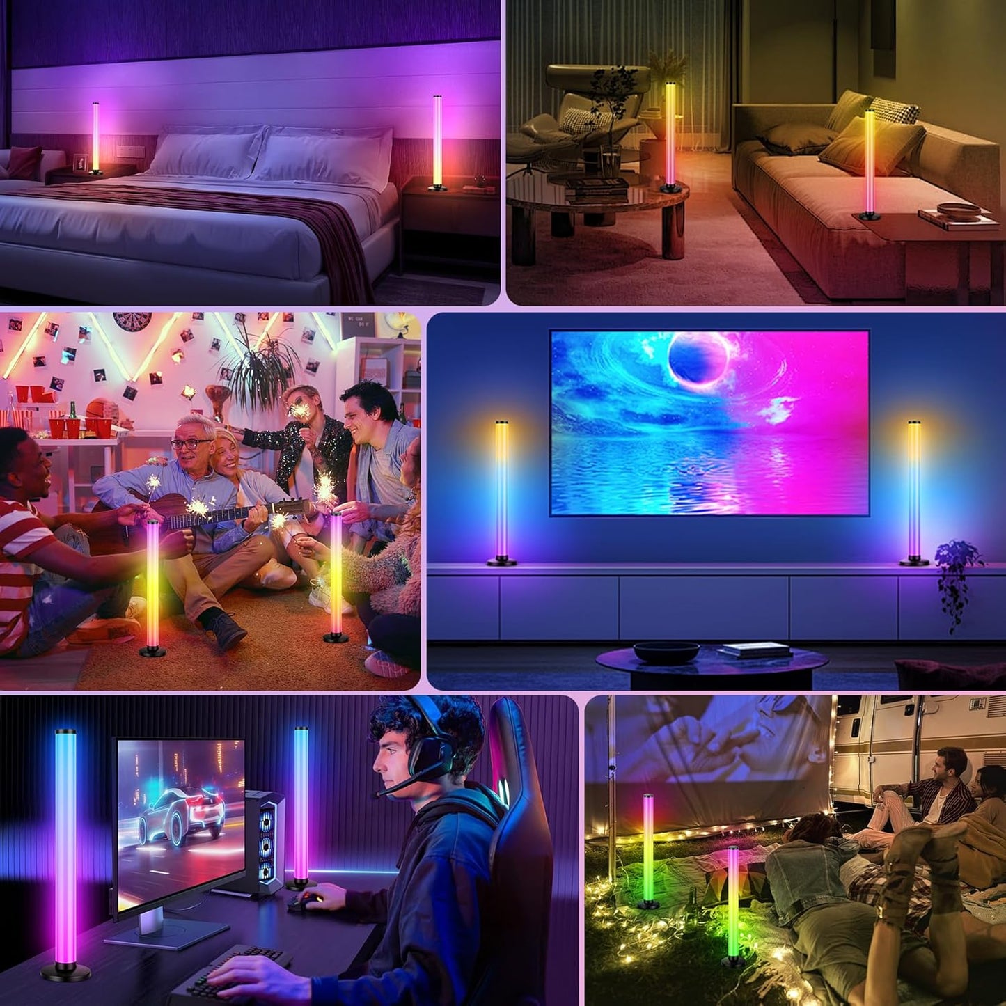 RGB Light Bars 360° Full-Screen Lighting, 2x16.5 Inch Smart RGB IC LED Light Bars for Room, Music Sync TV Lights Bar with Remote, App Control, USB Powered for PC Monitor Backlight Bedroom Gaming Desk