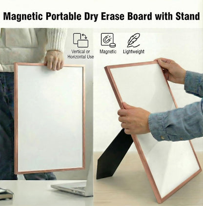 Magnetic Dry Erase Board 12x16 with Foldable Stand, Portable Gold Desktop Whiteboard for Home, Office, School & Kitchen, Includes Weekly & Monthly Magnetic Planner Sheets