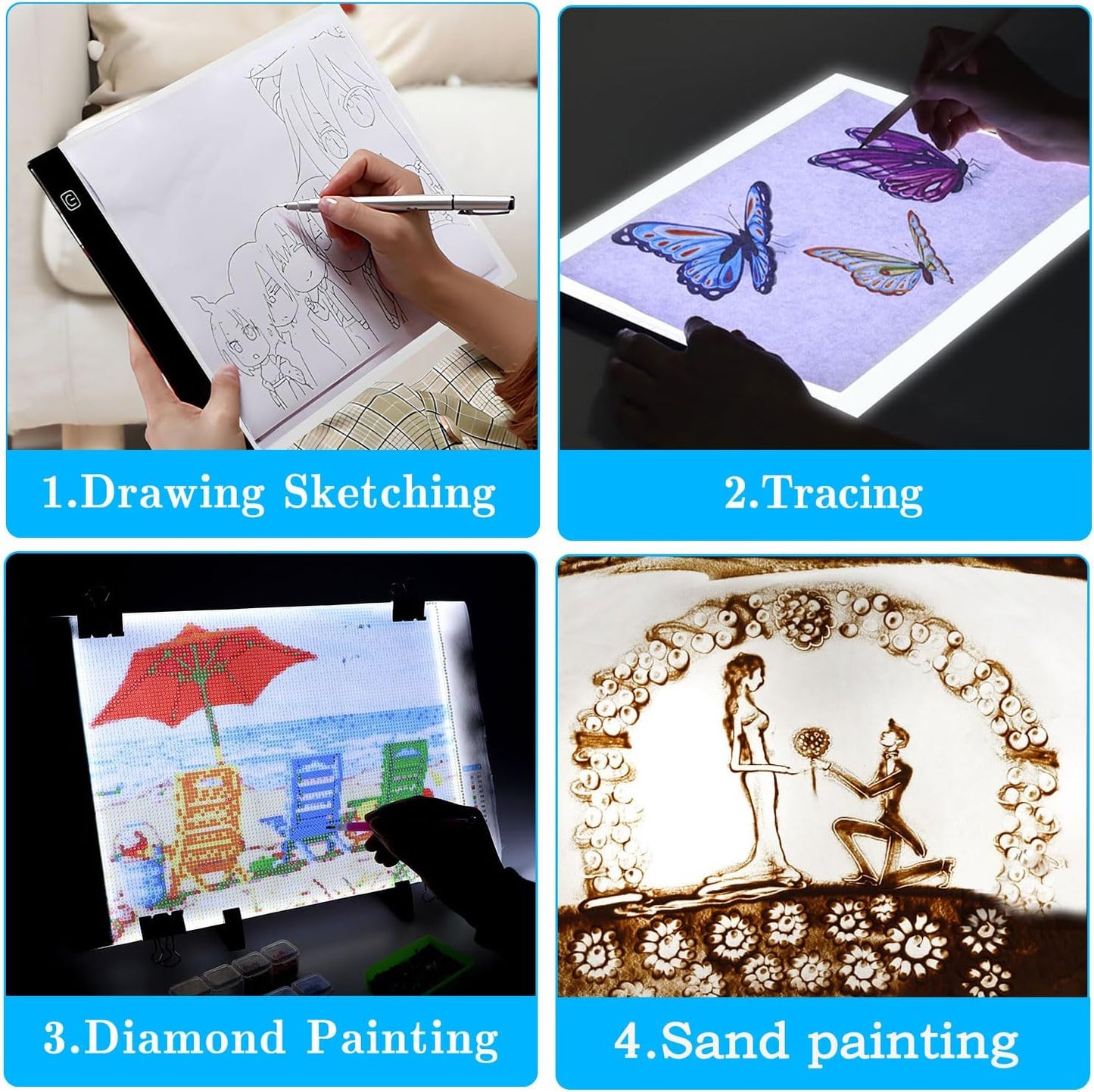 A3 LED Light Pad for Diamond Painting,Ratukall Diamond Art Light Board Kit,Adjustable Brightness Light Box for Tracing with Diamond Painting Accessories and Tools Includes Storage Case, Pens,Stand
