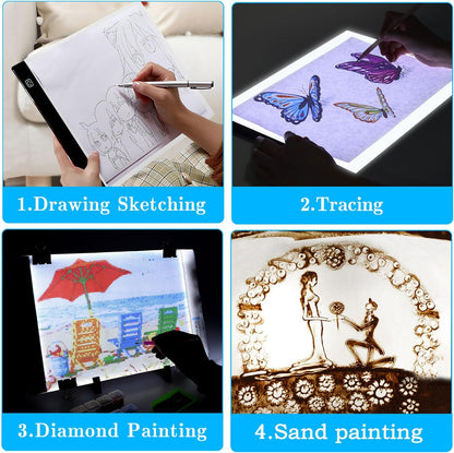 A3 LED Light Pad for Diamond Painting,Ratukall Diamond Art Light Board Kit,Adjustable Brightness Light Box for Tracing with Diamond Painting Accessories and Tools Includes Storage Case, Pens,Stand