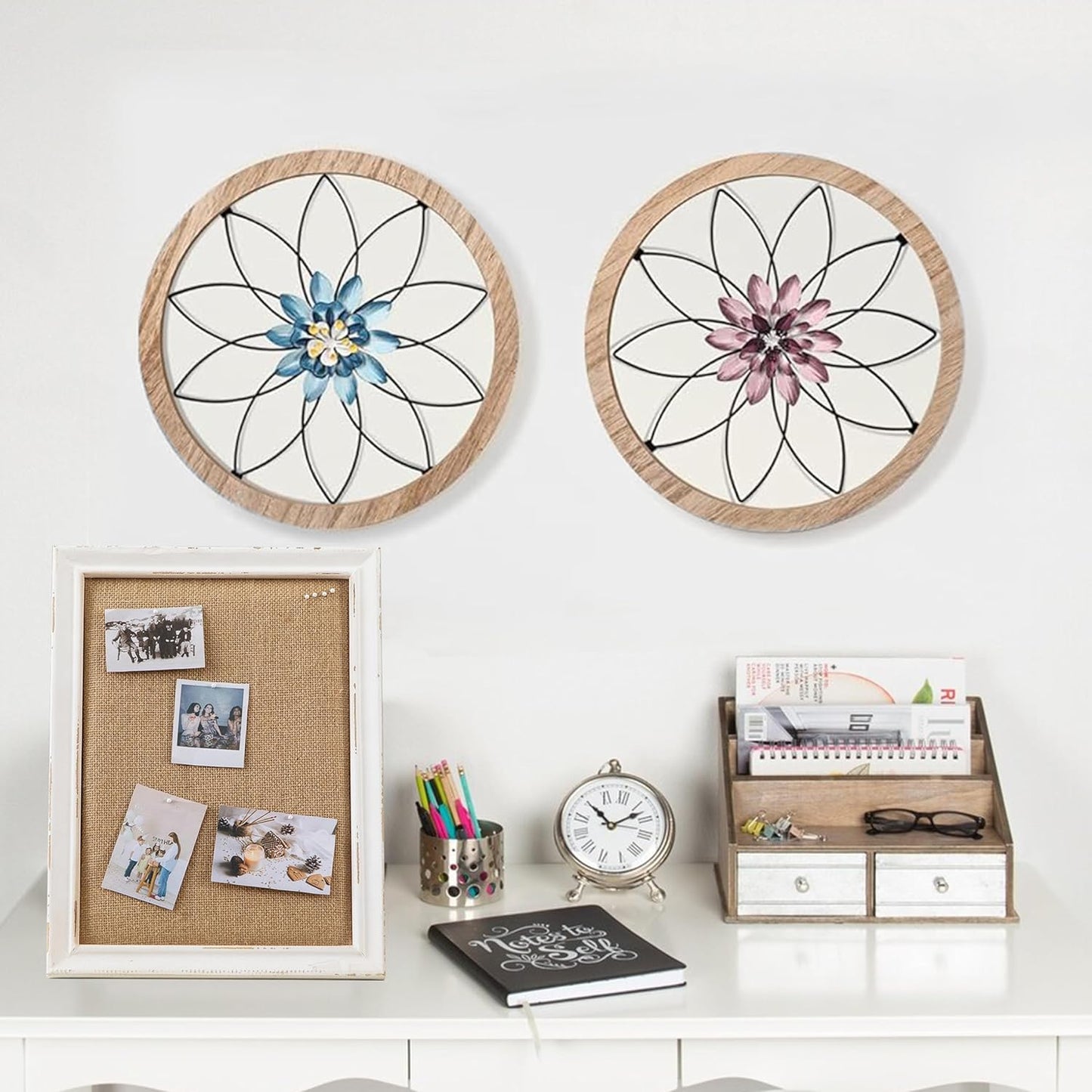SOFE Cute Bulletin Board for Desk, 12"×16" Linen Pin Board, Farmhouse White Wood Frame, Fabric Memo Board/Vision Board Small, Photo Display Board for Office School Home Living Room