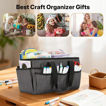 Craft Organizer Tote Bag, Art Organizer, Craft Caddy with Multiple Pockets, Storage Bag for Sewing Tools, Art Supplies, Home and Office (Cat Print)