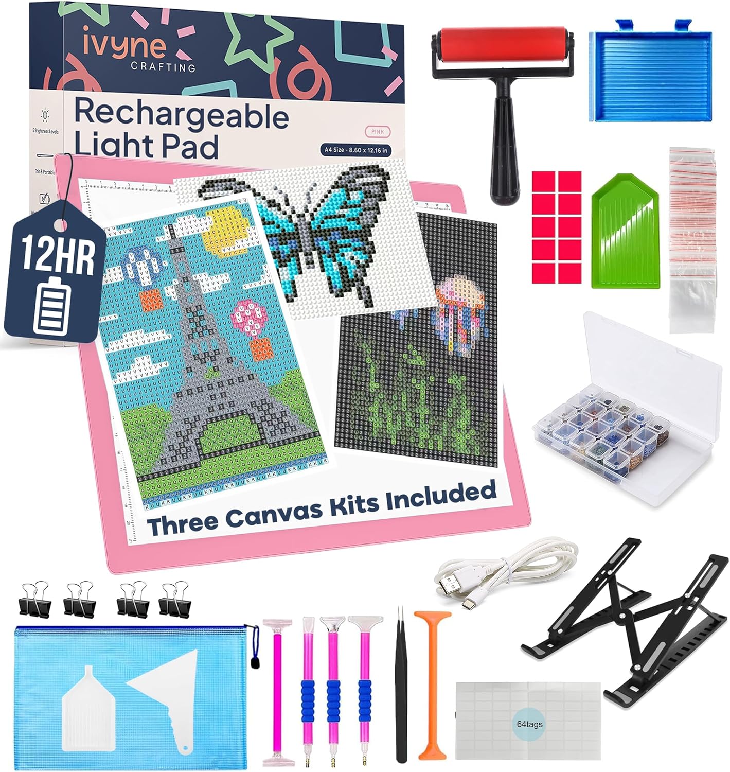 iVyne Rechargeable A4 Light Pad for Tracing & Weeding - LED Light Board for Weeding Vinyl - for Cricut Vinyl Weeding Tools - Ultra-Thin & Portable - Perfect for Artists & Crafters - Pink
