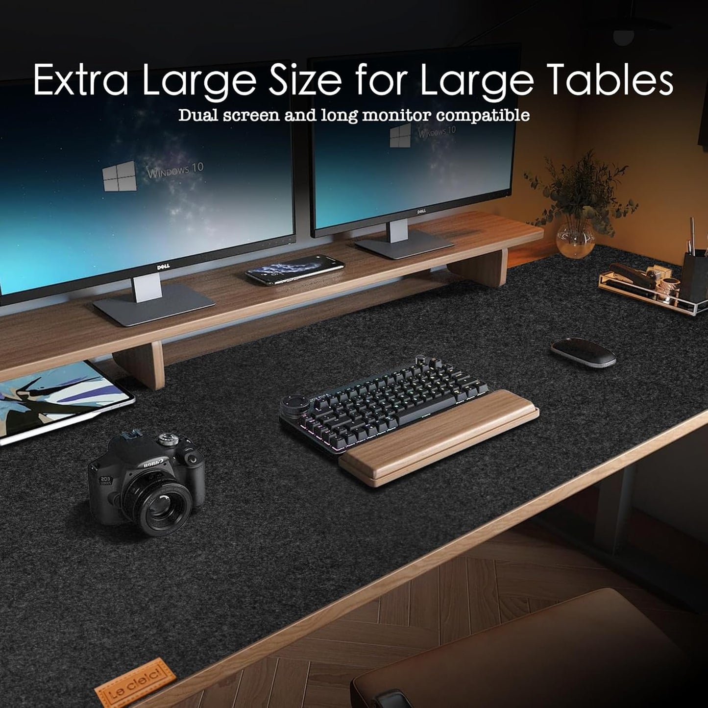 59’’x15.75” Large Felt Desk Mat, Computer Mat for Desk, Non-Slip Mouse Pad, Office Supplies Desk Protector, Desk Accessories for Home and Office (Dark Gray)