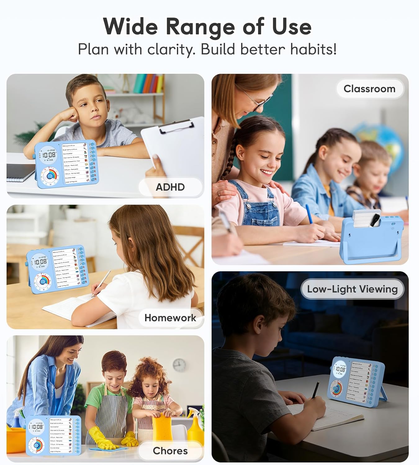 3-in-1 Visual Timer & ADHD Tool for Kids – ADHD Task Timer for Adults with Visual Schedule, Chore Chart & Planning Board for Home, School, Classroom, Work (White)