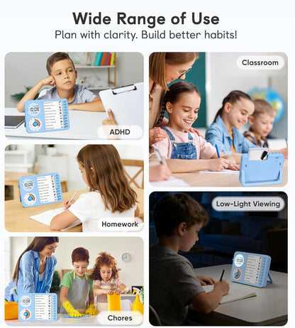 3-in-1 Visual Timer & ADHD Tool for Kids – ADHD Task Timer for Adults with Visual Schedule, Chore Chart & Planning Board for Home, School, Classroom, Work (White)
