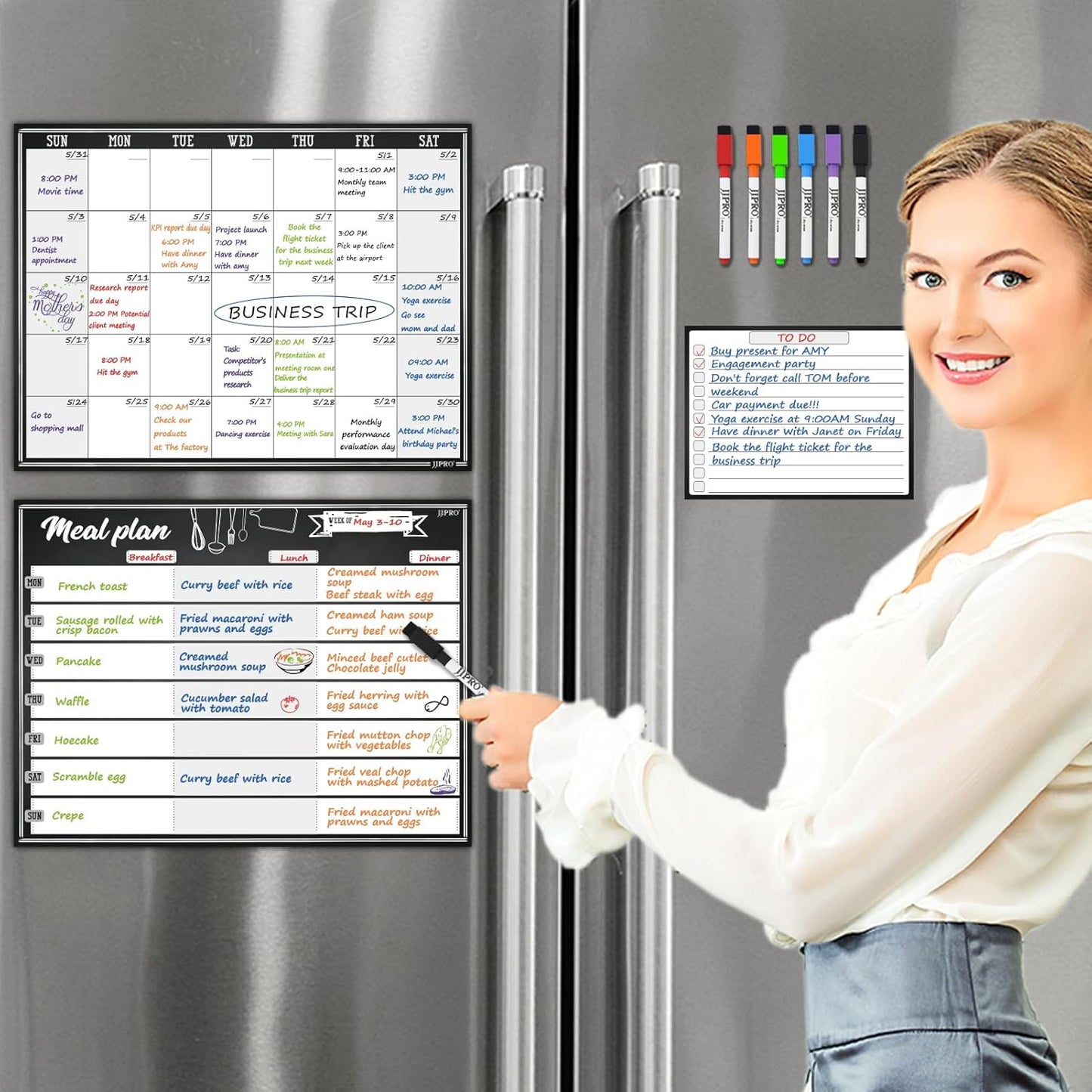 JJPRO Magnetic Dry Erase Meal Planning Whiteboard for Refrigerator-Magnetic Weekly Planner for Fridge-One Bonus Notepad whiteboard-Refrigerator Organizer with Weekly Planning Boards