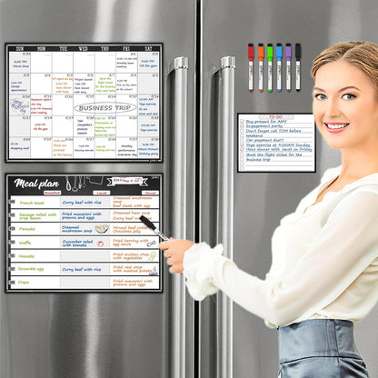 JJPRO Magnetic Dry Erase Meal Planning Whiteboard for Refrigerator-Magnetic Weekly Planner for Fridge-One Bonus Notepad whiteboard-Refrigerator Organizer with Weekly Planning Boards