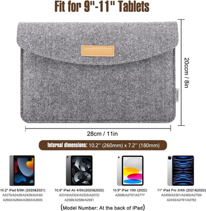 MoKo 9-11 Inch Felt Tablet Sleeve Bag Carrying Case Fits with New 11-inch iPad Air M2, New 11-inch iPad Pro M4, iPad 10th Gen 10.9, iPad 9/8/7th 10.2, iPad Air 5/4th 10.9, iPad 9.7 - Dark Gray