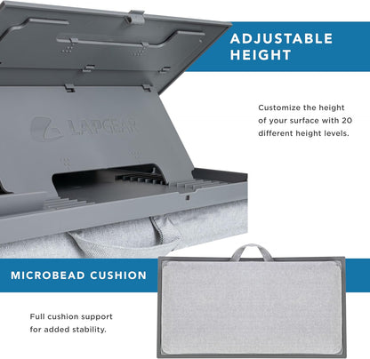 LAPGEAR Ergonomic Pro 2.0 Lap Desk with 9 Adjustable Heights, Built-in Mouse Pad & Phone Slot – Full Microbead Cushion, Storage Pocket – Fits Laptops up to 15.6" – Dusty Rose – Style No. 49504