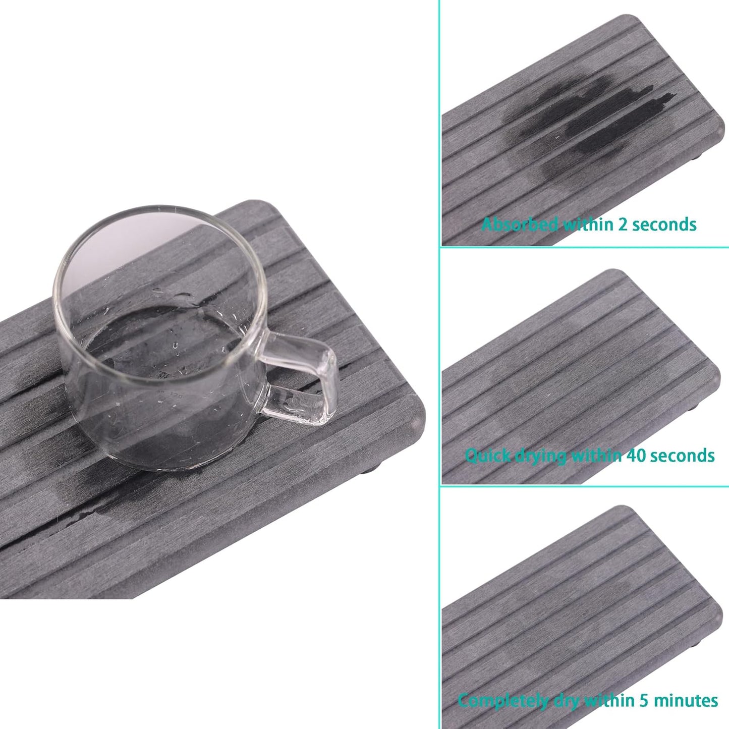 NiuYichee 2 PCS Water Absorbent diatomite Coasters, 8.3" x 4" Water Absorbing Stone Tray for Sink, Stone Drying mat for Kitchen Counter, Stone soap Tray Used for Hand Soaps & toiletries & Plants