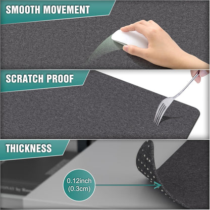 K KNODEL Felt Desk Mat, Large Desk Pad Protector, Office Computer Desk Mat for Keyboard, Non-Slip Mouse Pad (Dark Gray, 31.5"x11.8")